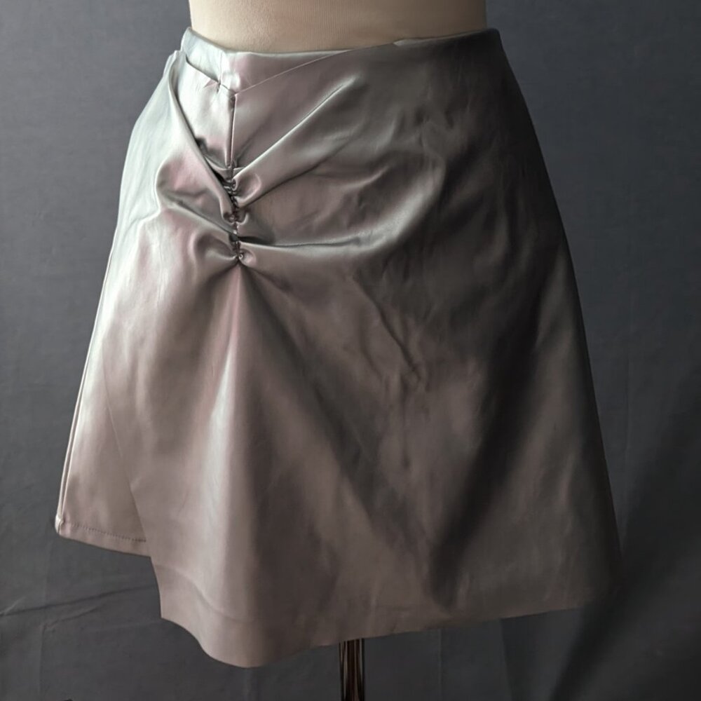 Silver Pleated Pleather Tube Skirt